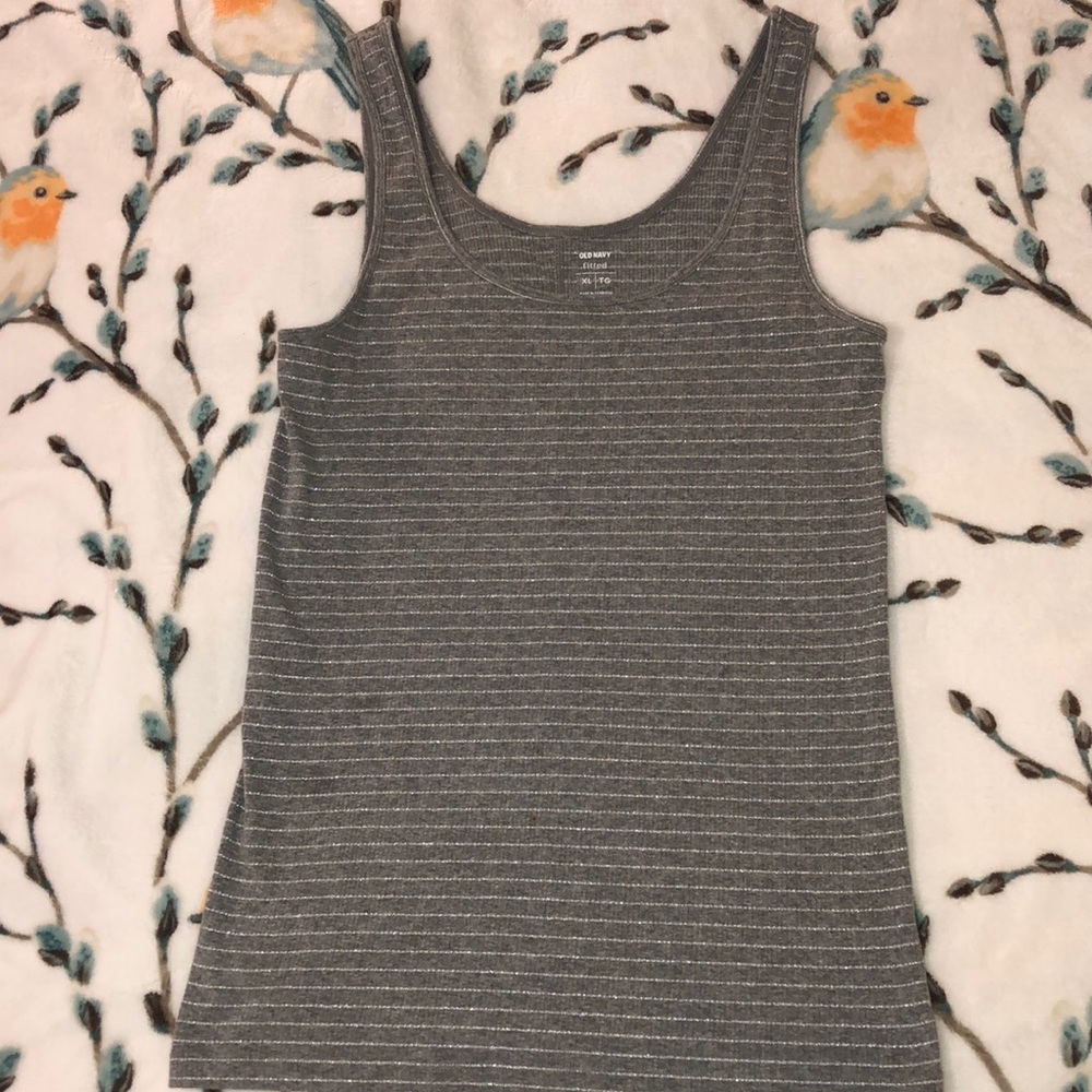 Old Navy XL gray fitted tank w/silver stripes